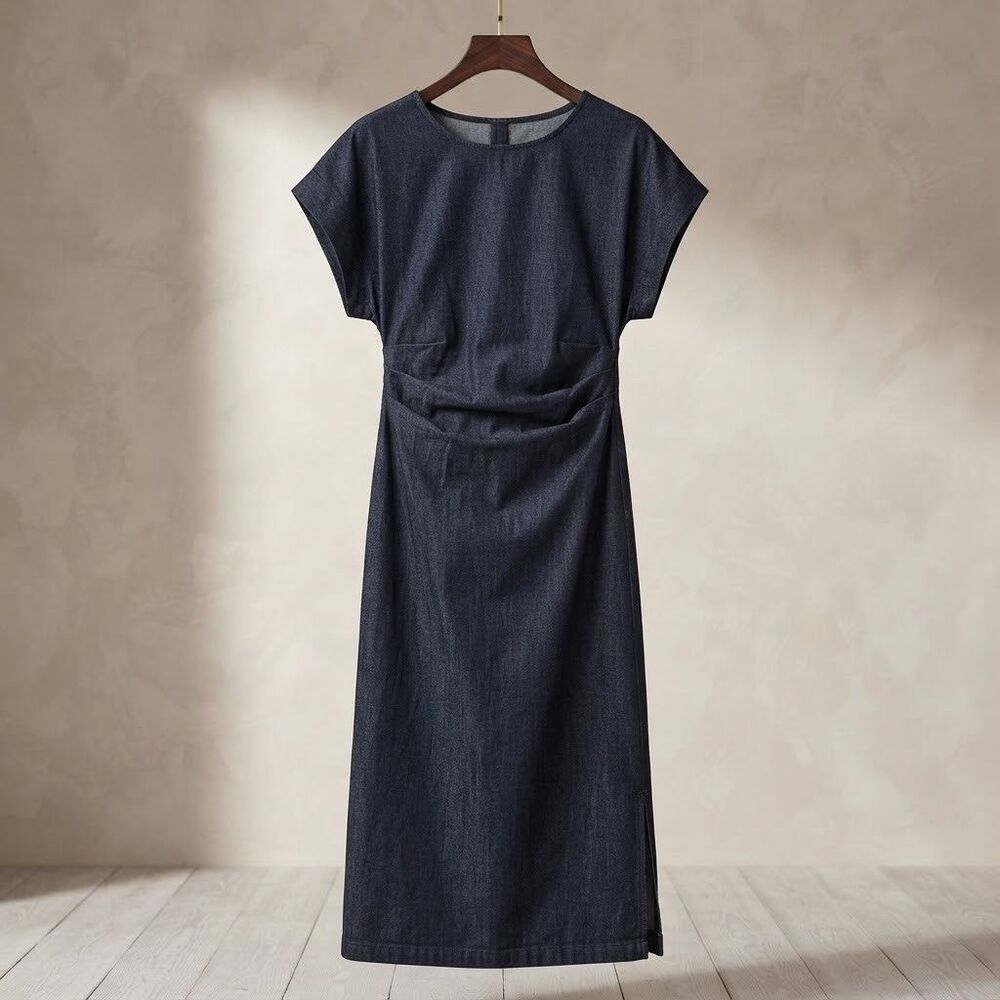 Zara Z1975 Denim Midi Dress Women's Size XL Blue Cotton Blend